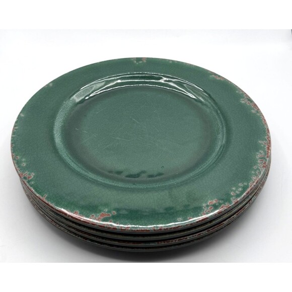 Williams-Sonoma Rustic Green Crackle Melamine Dinner Plates Set of 3 HTF Color - Picture 3 of 12